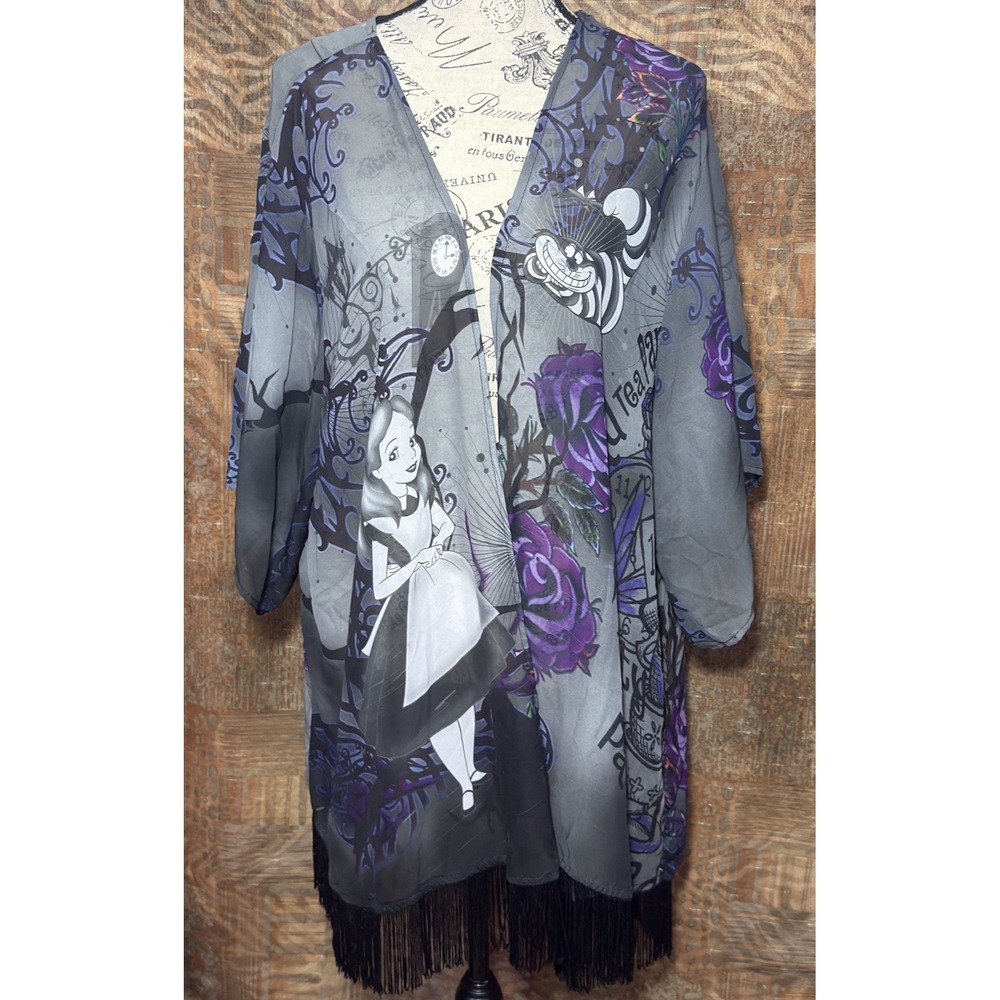 Disney Alice in Wonderland Kimono XL Mad Tea Party Sheer Whimsigoth Duster